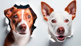 Two dogs with holes
