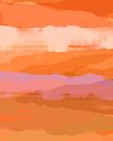 Maison colorée. Peinture abstraite de paysage en saumon, orange, terracotta, violet clair. par Dina Dankers Aperçu