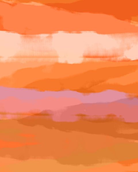 Maison colorée. Peinture abstraite de paysage en saumon, orange, terracotta, violet clair. par Dina Dankers