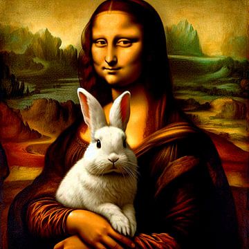 Mona Lisa met de Paashaas. Popart van Ineke de Rijk
