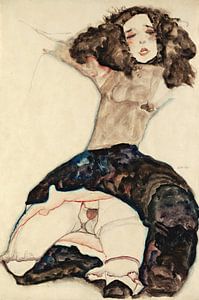 Egon Schiele. Schwarzhaariges Mädchen mit angehobenem Rock