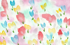 Faded Twolips, aquarel bloemenveld van Siput Art