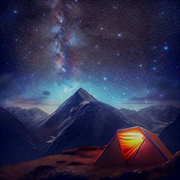 Tent met de melkweg en bergen bij nacht 01 van Animaflora PicsStock