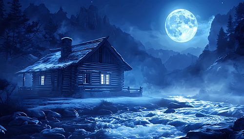 Rustige hut bij maanlicht
