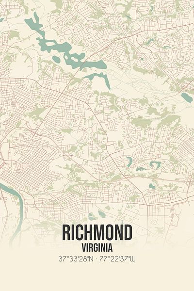 Carte ancienne de Richmond (Virginie), Etats-Unis. par Affiches de lieux