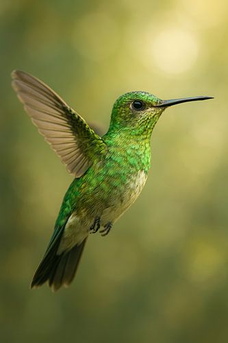 Danse dans les airs - Colibri vert en plein vol
