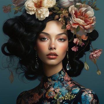 Modern portrait "Flower queen" by Carla Van Iersel