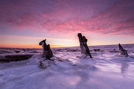 Magical Sunrise on a frozen Wadden Sea! by Peter Haastrecht, van
