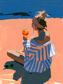 Woman Holding Aperol on Sandy Beach by Mosaic Dialogue
