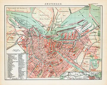 Vintage plattegrond Amsterdam ca. 1900 van Studio Wunderkammer