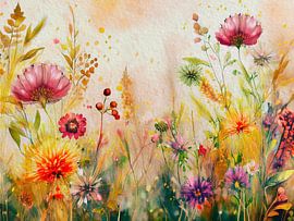 Wild flowers and grasses in the field from the series: Botanical summer - 2 by Studio Pieternel