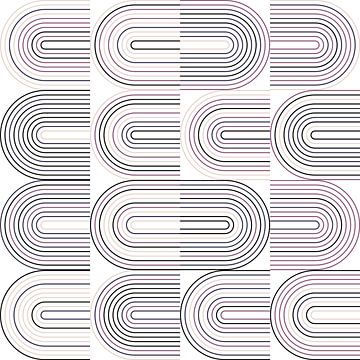Retro industriële geometrie met lijnen in pastelkleuren nr. 16 in paars, beige, zwart van Dina Dankers