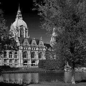 New Town Hall and Maschteich (Hanover) -Black & White by Frank Herrmann
