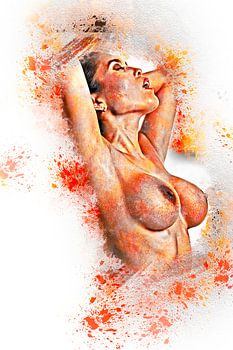 Fiery paint nude model