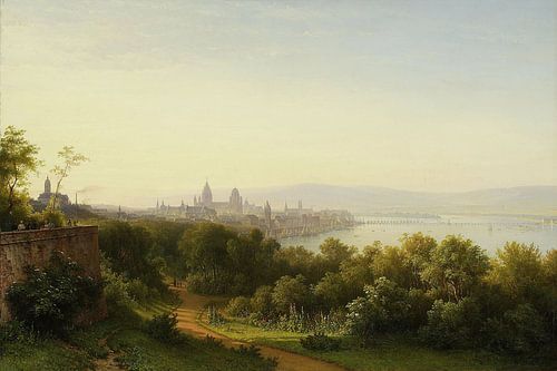 Gezicht op Mainz aan de Rijn, Carl Morgenstern