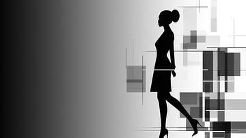 Businesswoman with geometric shapes by Frank Heinz