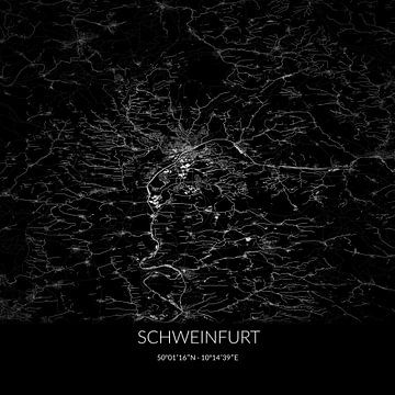 Black and white map of Schweinfurt, Bayern, Germany. by Rezona