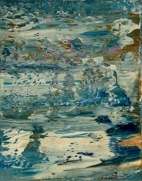 Abstract olieverfschilderij, blauw, groen, wit, paars en bruin  van Joriali Abstract