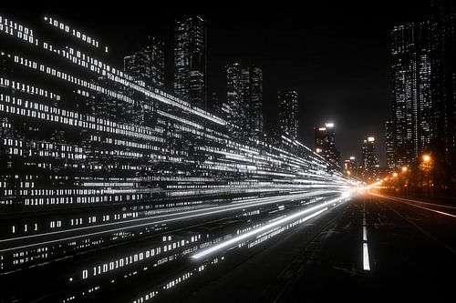 Digitale sporen van licht in de grote stad