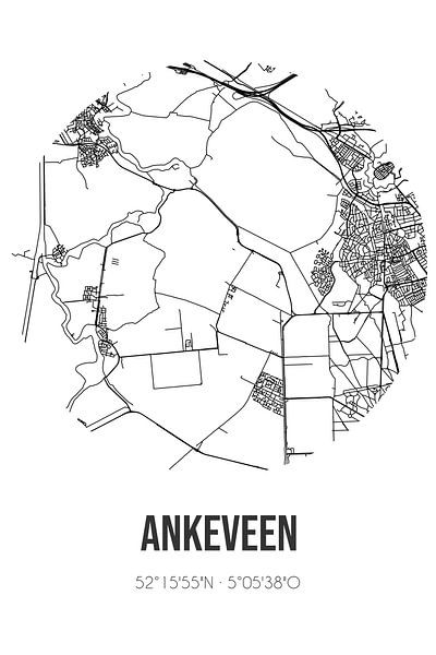 Ankeveen (Noord-Holland) | Map | Black and White by Prints of Place