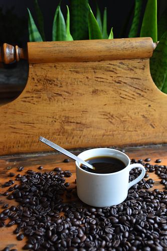 A cup of coffee on a table