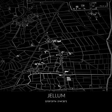 Zwart-witte landkaart van Jellum, Fryslan. van Rezona