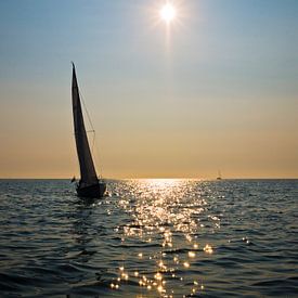 Sailboat at sunset on the Wadden between Schier and Lauwersoog by Steven Boelaars
