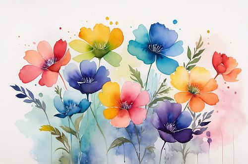 Kleurrijke aquarel bloemen kunst