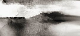 Japan Mountains Landscape Painting in Black White