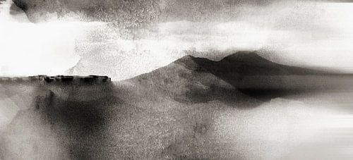 Japon Montagne Peinture de paysage en noir et blanc