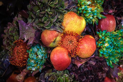Still life of fruit and flowers