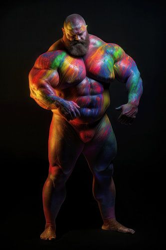 Strongman bodybuilder met neon bodypaint