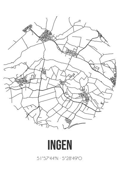 Ingen (Gelderland) | Landkaart | Zwart-wit van Stad & Wand