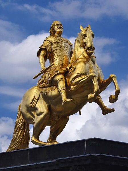 &quot;Golden Horseman&quot; statue in Dresden by Jörg Hausmann