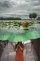 Symbolic Transition: Mystical Scene in Nijmegen with Water Landscape and Umbrellas