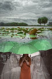 Symbolic Transition: Mystical Scene in Nijmegen with Water Landscape and Umbrellas by Elianne van Turennout