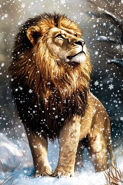 Majestic lion in the snow by Imperial Art House