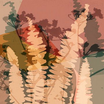 Varensbladeren en zomerbloemen in zachte kleuren. van Dina Dankers