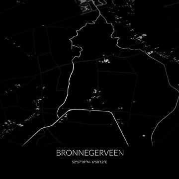 Zwart-witte landkaart van Bronnegerveen, Drenthe. van Rezona