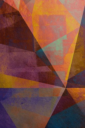 Driehoekige Symfonie: Multicolor Metallic Abstract in Paars, Goud, Blauw