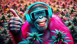 Pink chimpanzee – Thumbs up by AidasignArt