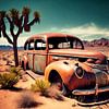 Abandon dans le désert de l'Arizona : la voiture rouillée sur Vlindertuin-Art
