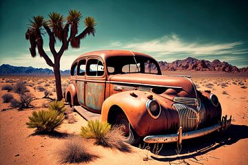 Verlatenheid in de Arizona Woestijn: de verroeste auto van Vlindertuin-Art