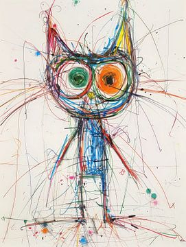 Bunte Katze - Fröhliche Illustration von Peter Pen Zeichnungen und Gemälde