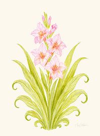 Blüte von stiller Anmut – Rosa Pflanzenmuster auf cremefarbener Seide von Piret Victoria Ribas Art & Photography