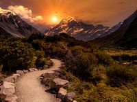 The path to the mountains - sunset at Mount Cook