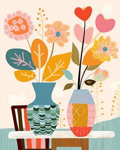 Bunt illustriertes Stillleben mit Blumen