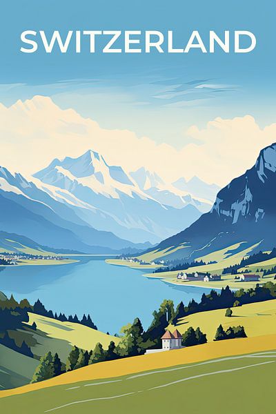 Vintage reisposter Zwitserland van True Nature Art