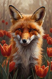 Herfst Vos tussen de Bloeiende Tulpen van Art & Soul Creations