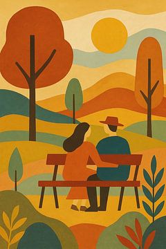 Romantic illustration of a Boho-style park